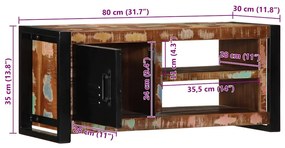 Armário TV 80x30x35 cm Madeira maciça recuperada