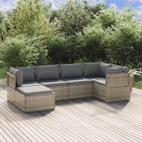 vidaXL 6 pcs conjunto lounge de jardim c/ almofadões vime PE cinzento