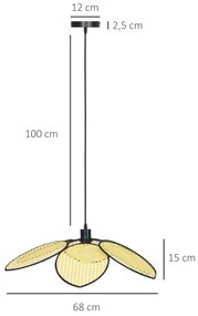 Candeeiro de Teto com Forma de Flor Candeeiro de Teto de Vime Sintético com Cabo Ajustável Ø68x115 cm Madeira