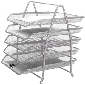 Tabuleiro Secretária Q-Connect Metálica Rede Prata 5 Bandejas Moveis 350x275x375 mm