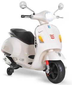 HOMCOM Mota Elétrica para Crianças com Licença Vespa com Música Velocidade 2-3 km/h e Buzina 102x50,5x75,5 cm Branco