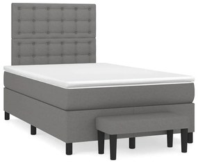 Cama boxspring com colchão 120x190 cm tecido cinzento-escuro