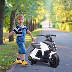 HOMCOM Motocicleta elétrica infantil com bateria de 6V para crianças de 2 a 4 anos com faróis musicais e 2 rodas de equilíbrio 80x39.5x51 cm Branco