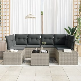 Conjunto de Sofás de Jardim de 7 peças com Almofadas Cinzento-Claro Po