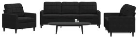 3 pcs conjunto de sofás com almofadões veludo preto