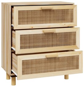 Aparador 60x30x70 cm madeira pinho maciço/vime natural castanho