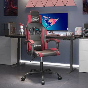 vidaXL Cadeira gaming couro artificial preto e vermelho tinto