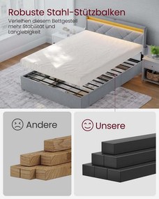 Cama 140 x 200 cm com estação de carregamento (sem colchão) cinzento claro-preto mate