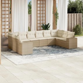 vidaXL 10 pcs conjunto de sofás p/ jardim com almofadões vime PE bege
