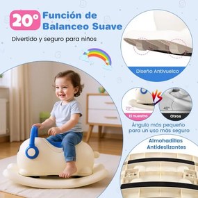 Cavalo de baloiço 3 em 1 para crianças com armazenamento oculto, conversível em prancha de equilíbrio removível, 64 x 34 x 36 cm, azul e branco