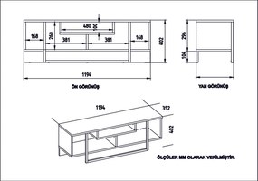 Móvel TV Asal – Branco/Preto/Carvalho – 119,4 x 40,2 x 35,2 cm