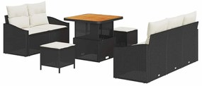 Conjunto de Sofá de Jardim de 8 Peças com Almofadas Preto Poliratan Ac