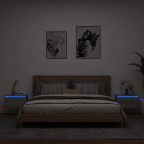 vidaXL Mesas de cabeceira de parede com luzes LED 2pcs cinzento sonoma