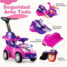 Andarilho crianças forma carro 3 em 1 Carro deslizante com guiador, buzina, música, luz e cinto de segurança Rosa