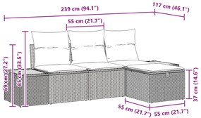 Conjunto de Sofá de Jardim 4 Peças com Almofadas Cinza em Poliéster