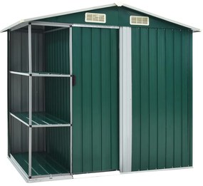 Abrigo de jardim c/ prateleiras 205x130x183 cm ferro verde