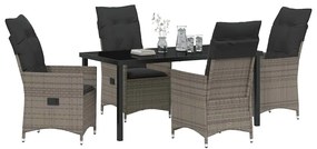 Conjunto de Jantar de Jardim com 5 Peças e Almofadas Cinza em Rattan d