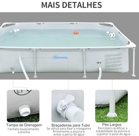 Piscina Desmontável Tubular 252x152x65cm com Depuradora de Cartucho Piscina Retangular de Exterior para Adultos e Crianças 3600L Cinza