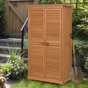 Armário de ferramentas de jardim Abrigo de armazenamento de madeira com 3 prateleiras removíveis Organizador externo 87 x 47 x 160 cm