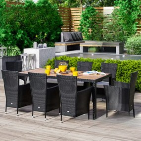 Conjunto de jardim em poliratán Verona 9 peças preto