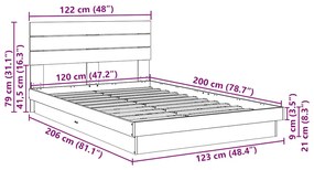 Estrutura cama cabeceira sem colchão 120x200 cm maciça carvalho