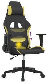 Cadeira gaming de massagens tecido preto e verde-claro