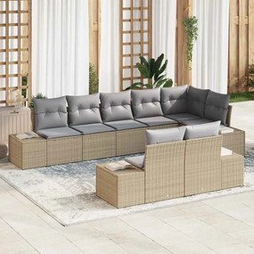 vidaXL Conjunto de Sofás de Jardim de 8 Peças com Almofadas Bege Rattan Polimérico