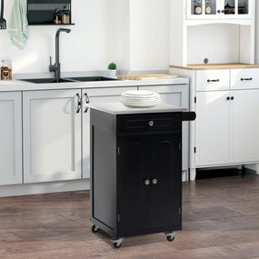 Carrinho de serviço de cozinha com rodas 60 x 45 x 85 cm, com vários compartimentos de arrumação: 1 gaveta, armário com 2 portas e prateleira para pan