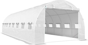 Outsunny Estufa túnel de jardim 24 m² 8L x 3l x 2H m - 16 janelas, porta enrolável com zíper, aço galvanizado, lona PE, Branco | Aosom Portugal