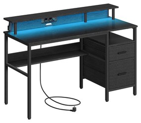 Secretária com gavetas e suporte para monitor em ébano preto