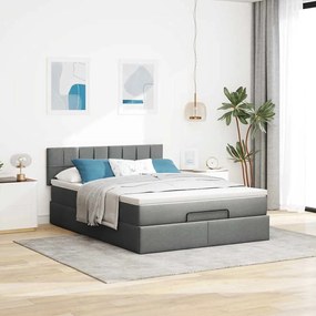 Cama otomana com colchão 140x190 cm tecido cinzento escuro