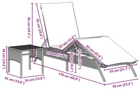 Espreguiçadeiras com mesa 2 pcs vime PE preto