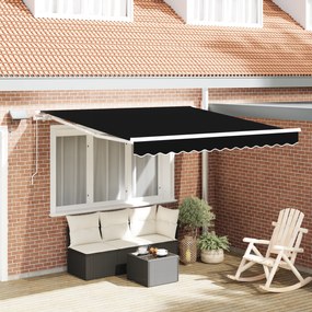 vidaXL Toldo Retrátil Manual com LED Preto 300x250 cm