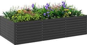 Floreira elevada galvanizada retangular para exterior - fundo aberto - 240 x 120 x 60 cm, cinzento