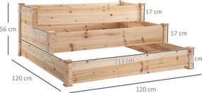 Caixa de Plantação de Madeira Caixa de Plantio de Jardim com 3 Níveis Desenho de Escada para Cultivos 120x120x56 cm Madeira