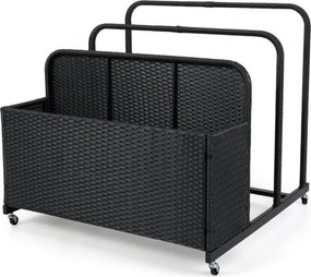 Organizador de armazenamento 100 cm x 100 cm x 94 cm Exterior para boias de piscina em vime para exterior Cesto caddy com rodas Preto