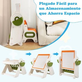 Conjunto de mesa e cadeira para crianças 6 em 1 Multi-atividade Cavalete dobrável para crianças com superfície reversível e ranhura laranja