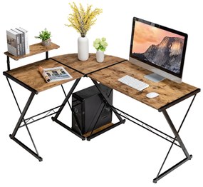 Mesa de jogos para computador em formato de L com suporte para monitor e bandeja para host - nogueira