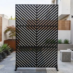Biombo de Privacidade Exterior, 121 x 40 x 183 cm, Base Independente, Preto
