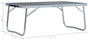 Mesa de campismo dobrável 60x40 cm alumínio cinzento