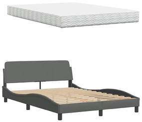 Cama com colchão 140x190 cm tecido cinzento-escuro