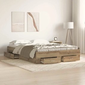 Cama com Gavetas vidaXL Carvalho Artisan 135x190 cm Madeira Revestida