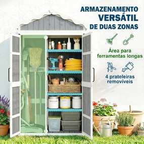Armário de Jardim de Madeira 105x55x179 cm Abrigo de Exterior com Portas 4 Prateleiras Extraíveis Teto Metal Galvanizado Cinza