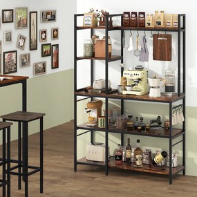 Estante de 5 níveis para cozinha com 2 tomadas e com 10 ganchos 107 x 37 x 160 cm para micro-ondas Castanha