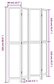 Biombo c/ 4 painéis madeira de paulownia maciça castanho-escuro