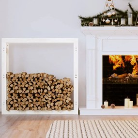 vidaXL Suporte para lenha 100x25x100 cm pinho maciço branco