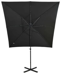 Guarda-sol jardim cantilever c/ poste e luzes LED 250 cm preto