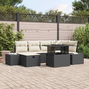 vidaXL Conjunto de Sofá de Jardim 7 Peças com Almofadas Preto Rattan Poliéster
