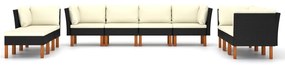 10 pcs conjunto lounge de jardim c/ almofadões vime PE preto
