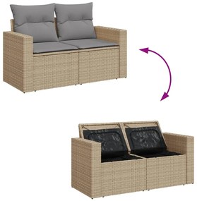 7 pcs conj. sofás jardim c/ almofadões vime PE bege misturado
